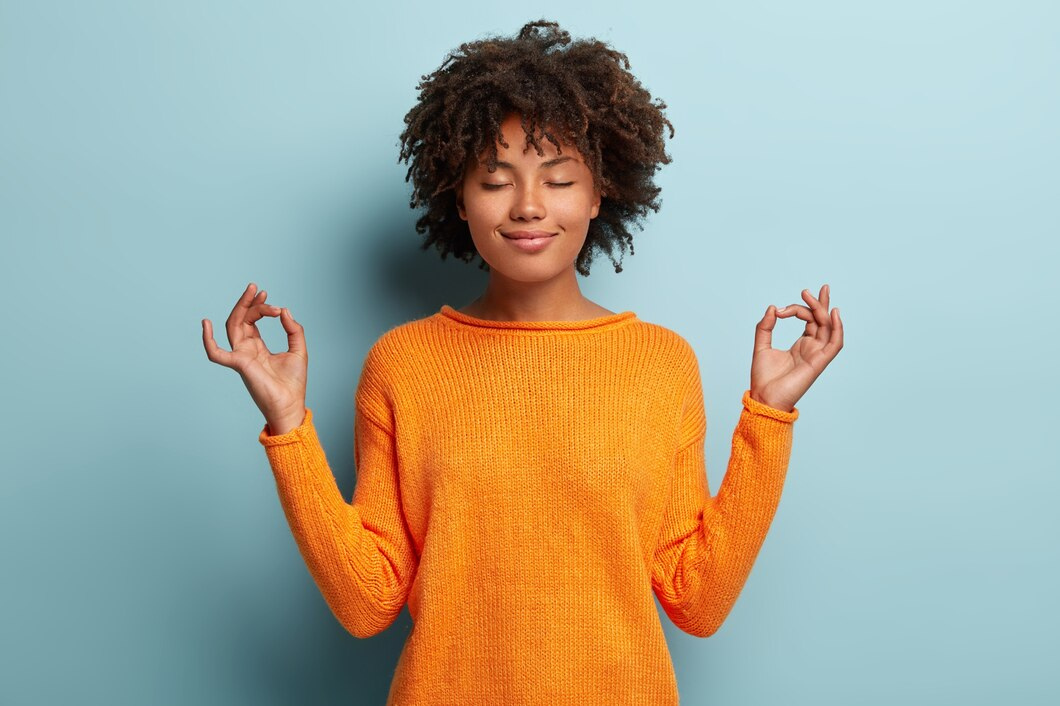 smiling woman meditating