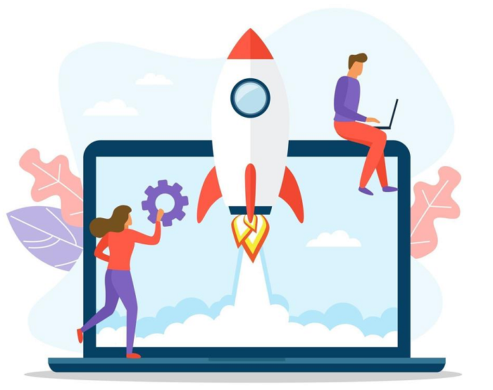 Laptop with rocket illustration